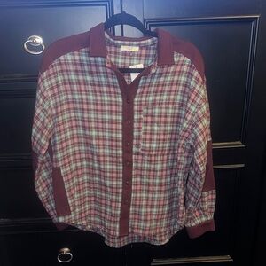 Easel SmBurgundy and Green Plaid Button-Down Shirt